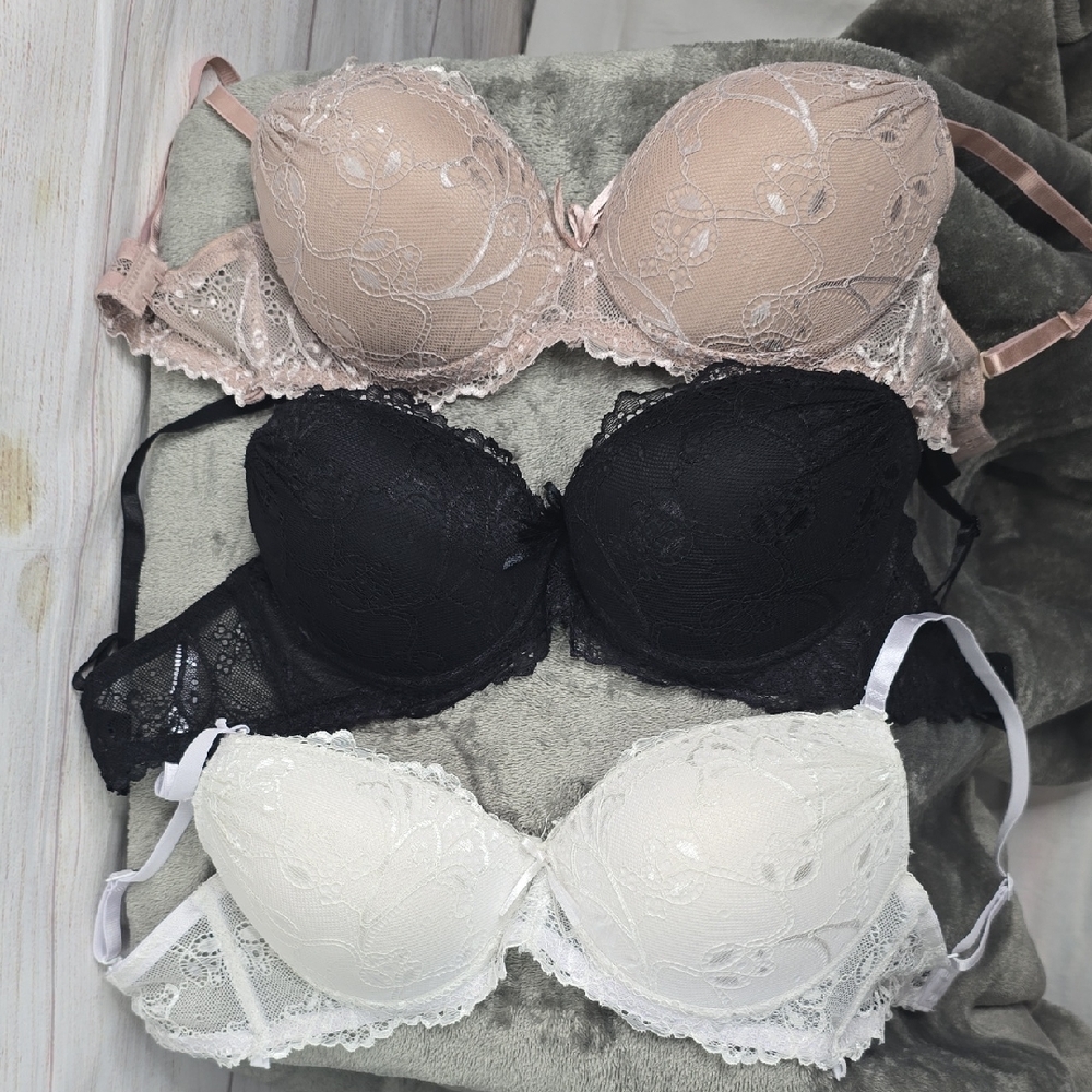 Elegant Lace Bra Set - Black, White, and Cream